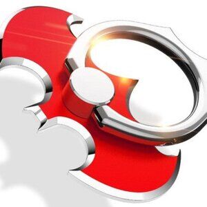 Universal Bat Metal Mobile Smart Phone Stand Ring Sticky Holder Finger - Red